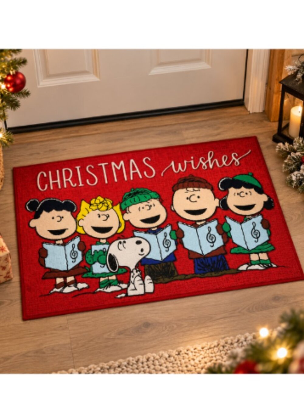 PEANUTS Snoopy Charlie Brown Christmas Wishes Accent Rug 20" x 32" Carolers